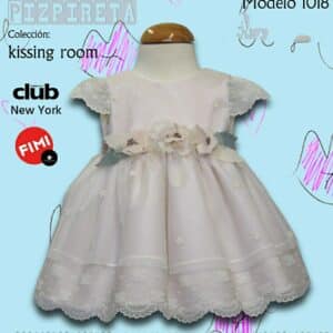 VESTIDO CEREMONIA BAUTIZO ARRAS COMUNION BODAS EVENTO PIZPIRETA NIÑA BEBE 1018 2020 BEIGE / ROSA