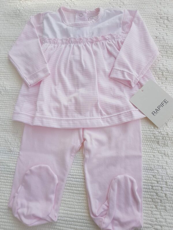 Conjunto Bebe recien 2 piezas jubon y polaina Rosa 8682 algodon peinado manga larga bebe Rapife hecho en España