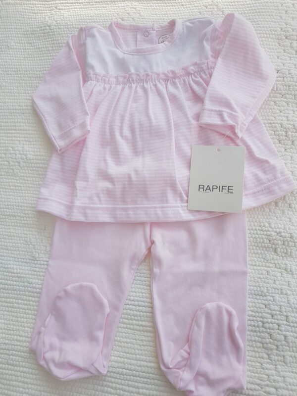 Conjunto Bebe recien 2 piezas jubon y polaina Rosa 8682 algodon peinado manga larga bebe Rapife hecho en España