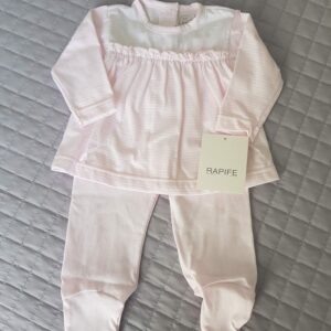 Conjunto Bebe recien 2 piezas jubon y polaina Rosa 8682 algodon peinado manga larga bebe Rapife hecho en España