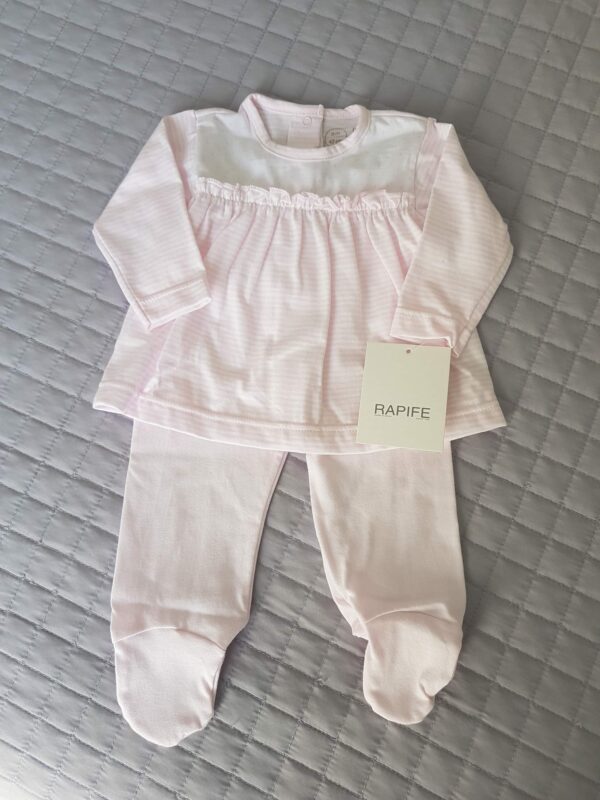 Conjunto Bebe recien 2 piezas jubon y polaina Rosa 8682 algodon peinado manga larga bebe Rapife hecho en España