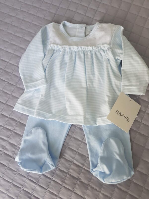 Conjunto Bebe recien 2 piezas jubon y polaina Celeste 8682 algodon peinado manga larga bebe Rapife hecho en España