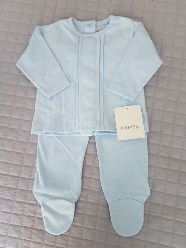 Conjunto Bebe recien 2 piezas jubon y polaina Celeste 5458 algodon peinado manga larga bebe Rapife hecho en España