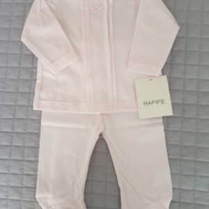 Conjunto Bebe recien 2 piezas jubon y polaina Rosa 5458 algodon peinado manga larga bebe Rapife hecho en España