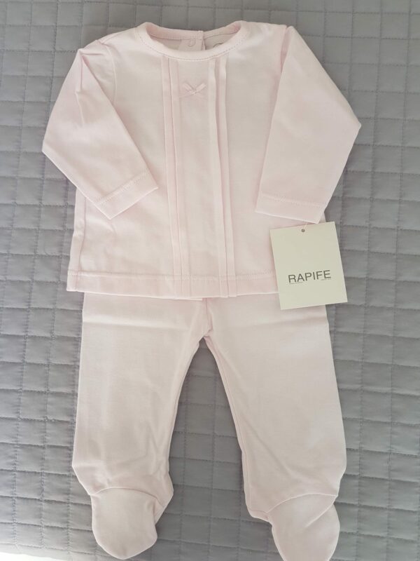 Conjunto Bebe recien 2 piezas jubon y polaina Rosa 5458 algodon peinado manga larga bebe Rapife hecho en España