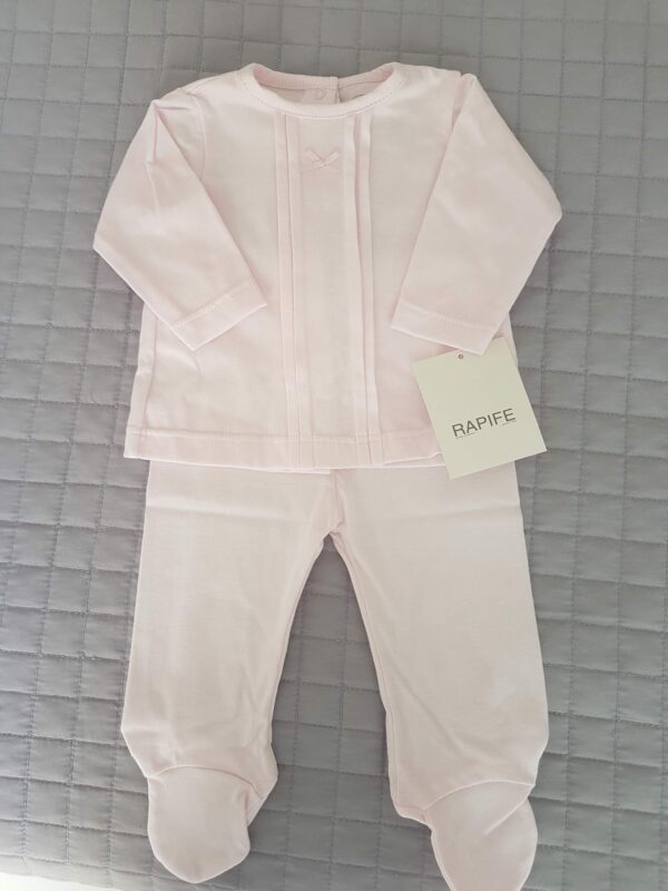Conjunto Bebe recien 2 piezas jubon y polaina Rosa 5458 algodon peinado manga larga bebe Rapife hecho en España