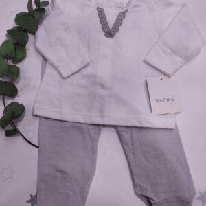 Conjunto Bebe recien 2 piezas jubon y polaina Gris 5618 algodon peinado manga larga bebe Rapife hecho en España