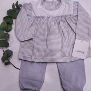 Conjunto Bebe recien 2 piezas jubon y polaina Gris 8682 algodon peinado manga larga bebe Rapife hecho en España