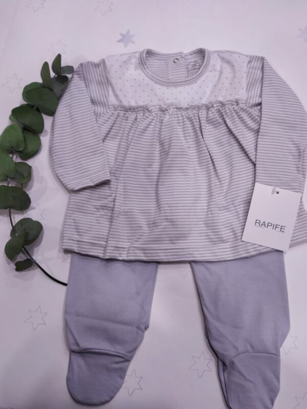 Conjunto Bebe recien 2 piezas jubon y polaina Gris 8682 algodon peinado manga larga bebe Rapife hecho en España