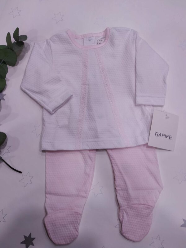 Conjunto Bebe recien 2 piezas jubon y polaina ROSA 5618 algodon peinado manga larga bebe Rapife hecho en España
