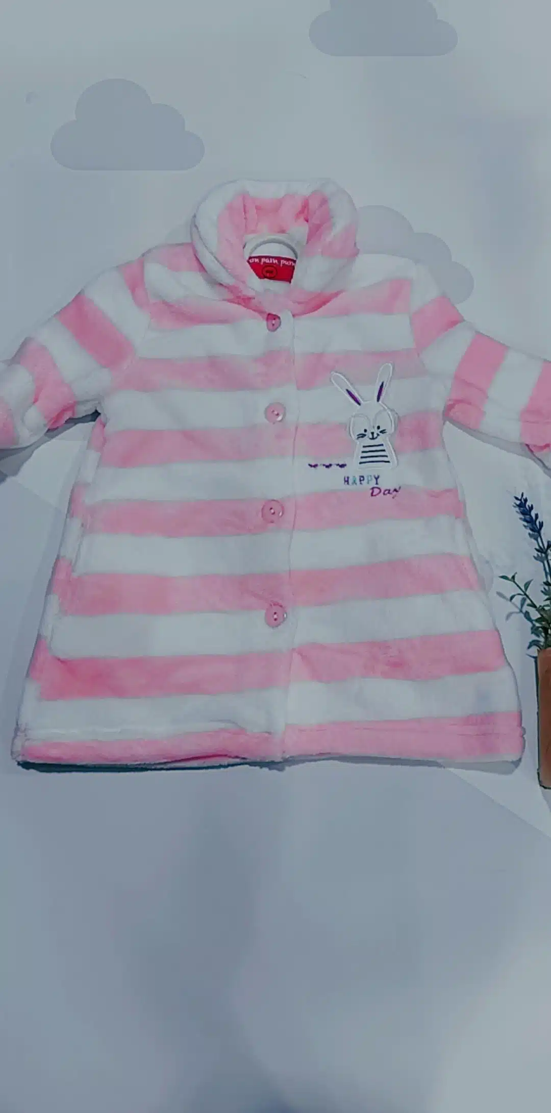 BATIN BATA BEBE NIÑO INVIERNO CALENTITA SUAVE RAYAS ROSA HAPPY DAY ROPA DE  CASA INFANTIL