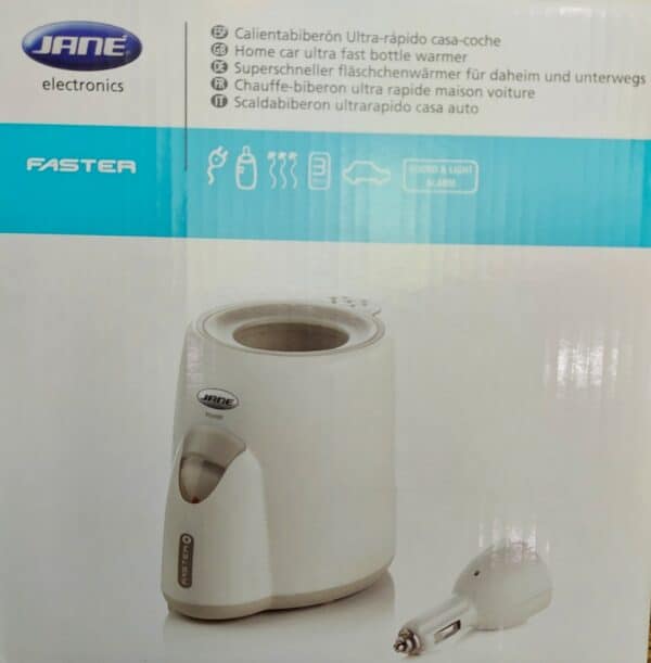 CALIENTA BIBERONES CASA Y COCHE JANE FASTER 10344 VAPOR ALARMA DOSIFICADOR CESTA CON ASA ADAPTADOR COCHE.
