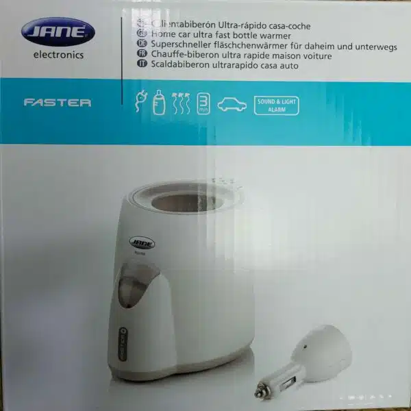 CALIENTA BIBERONES CASA Y COCHE JANE FASTER 10344 VAPOR ALARMA DOSIFICADOR CESTA CON ASA ADAPTADOR COCHE.