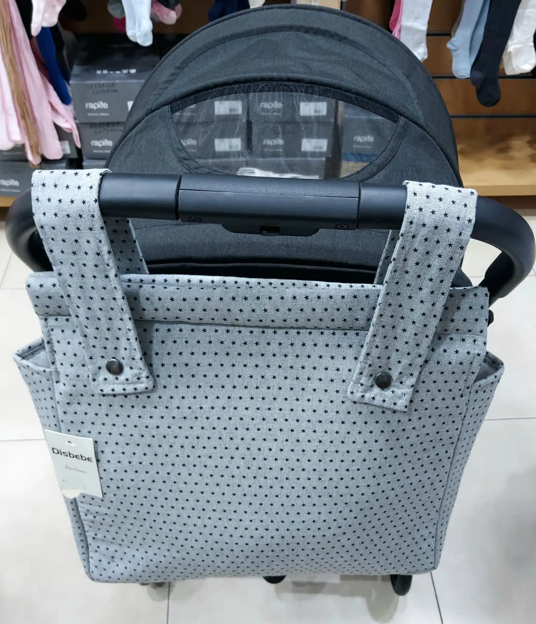 BOLSO PANERA TALEGA CARRITO Y SILLITA PASEO BEBE NIÑOA COMODO GRAN ABERTURA  DISBEBE GRIS ESTRELLITAS HECHO