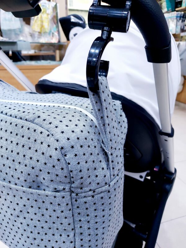 BOLSO MATERNAL MATERNIDAD MAMA CLINICA HOSPITAL Y CARRITO BEBE DISBEBE GRIS ESTRELLITAS