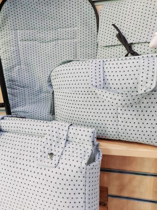BOLSO MATERNAL MATERNIDAD MAMA CLINICA HOSPITAL Y CARRITO BEBE DISBEBE GRIS ESTRELLITAS