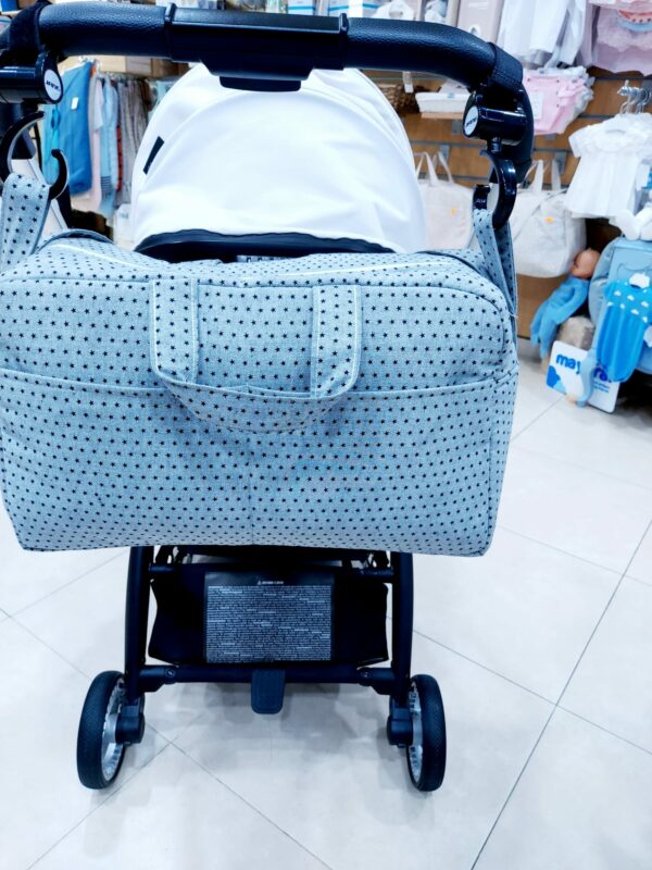 BOLSO MATERNAL MATERNIDAD MAMA CLINICA HOSPITAL Y CARRITO BEBE DISBEBE GRIS ESTRELLITAS