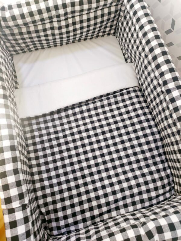 MINICUNA CUADRITOS VICHY NEGRO PLEGADO TIJERA MADERA BEBE NIÑOA