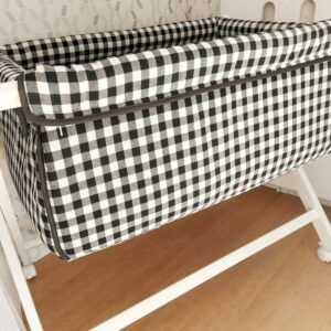 MINICUNA CUADRITOS VICHY NEGRO PLEGADO TIJERA MADERA BEBE NIÑOA