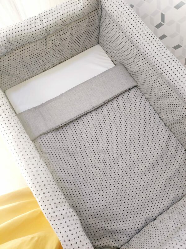 MINICUNA ESTRELLITAS GRIS/NEGRO PLEGADO TIJERA MADERA BEBE NIÑOA
