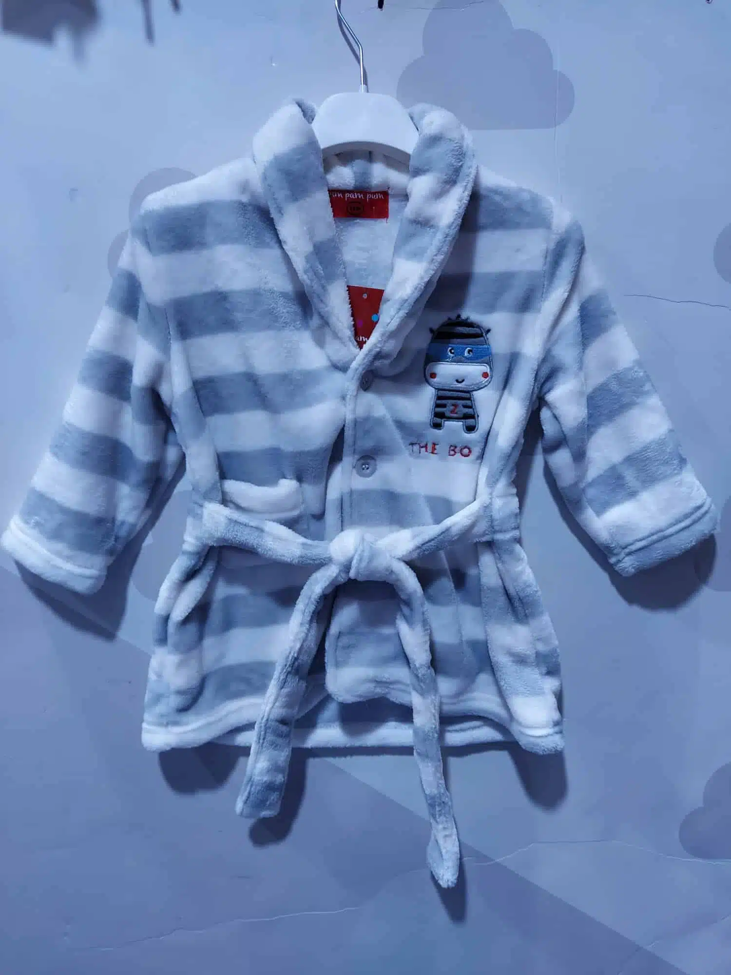 BATIN BATA BEBE NIÑO INVIERNO CALENTITA SUAVE RAYAS GRIS THE BOSS ROPA CASA INFANTIL