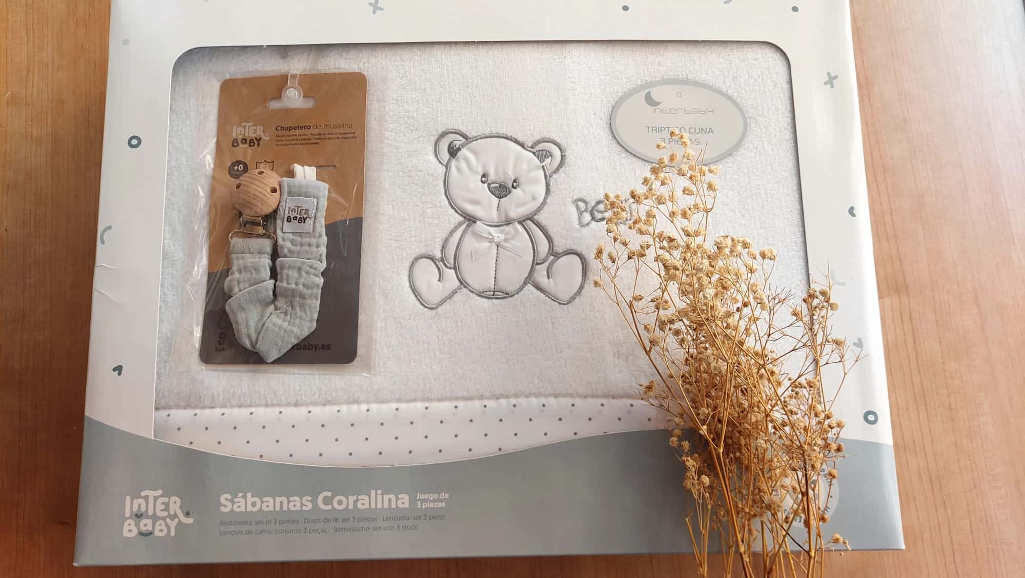 Juego de sábanas Coralina cuna Honey Bear Blanco/Rosa de Interbaby